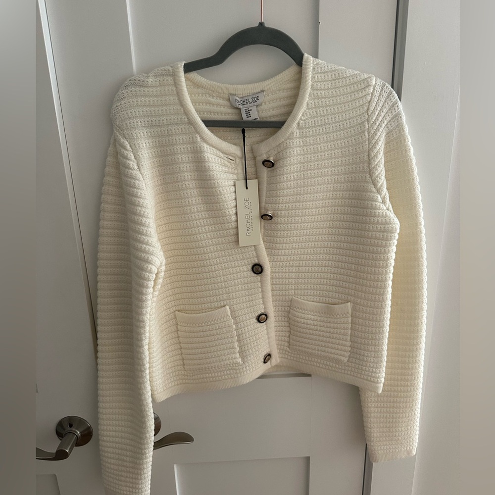 Rachel Zoe Ivory Textured Knit Jacket – Size M